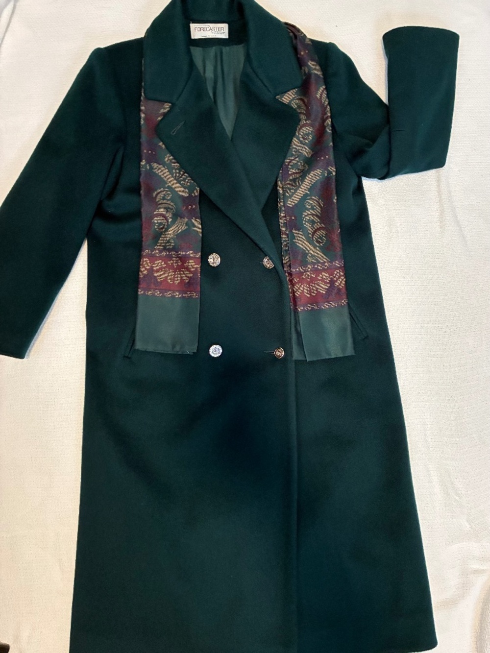 Forecaster of Boston VTG emerald green 100% wool double-breasted coat. Size 4